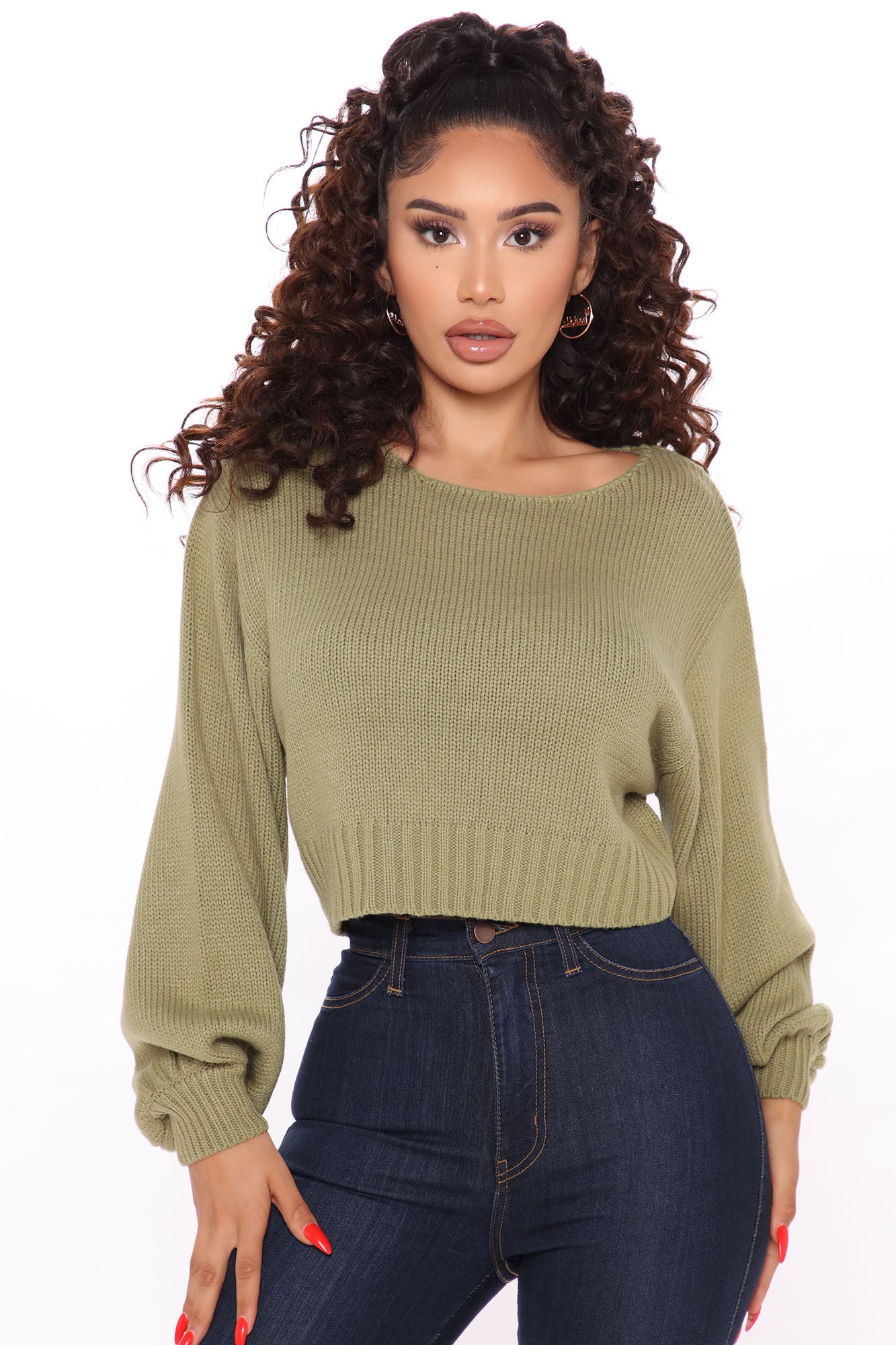 All She Needs Cropped Sweater - Sage Hot On Sale