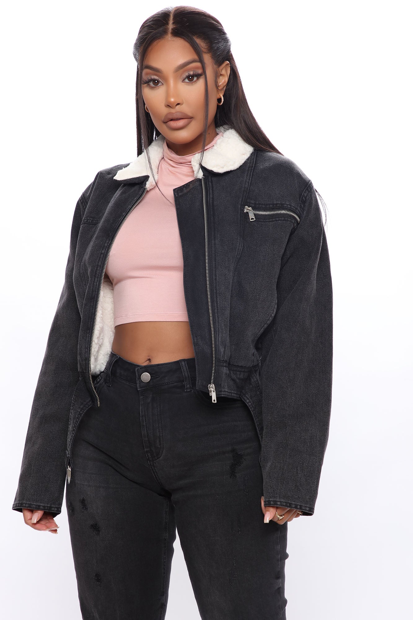 Seams Right Denim Moto Jacket - Black Online Now